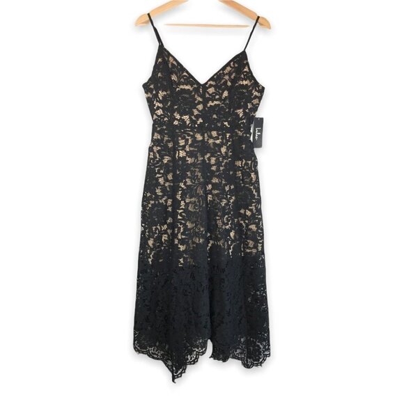 Lulus Lace Overlay Spaghetti Strap Midi Dress Black  Size Medium  NWT - Picture 2 of 10